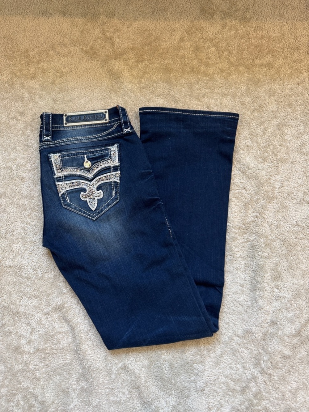 Rock Revival Dark Indigo Bootcut Jeans with Embroidered Pockets